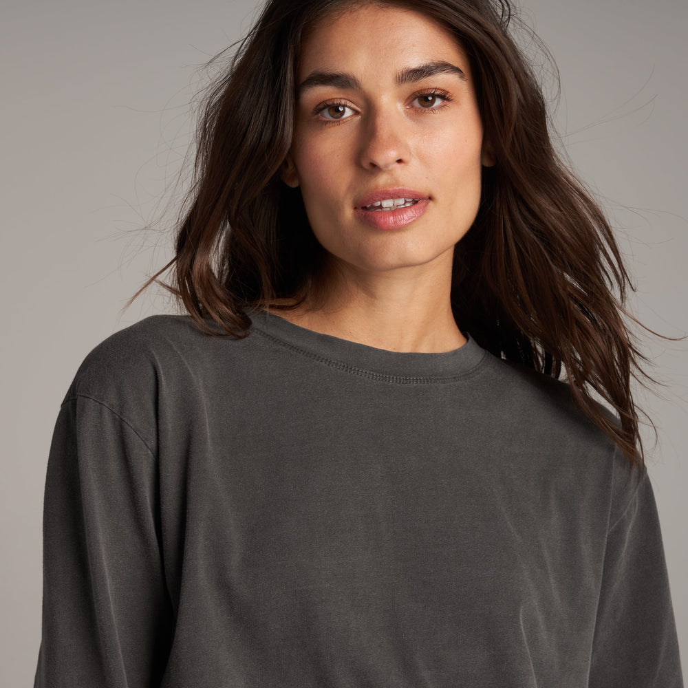 Womens Reagan Long Sleeve Boyfriend Tee WKTP0005 Faded Black