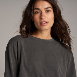 Womens Reagan Long Sleeve Boyfriend Tee WKTP0005 Faded Black