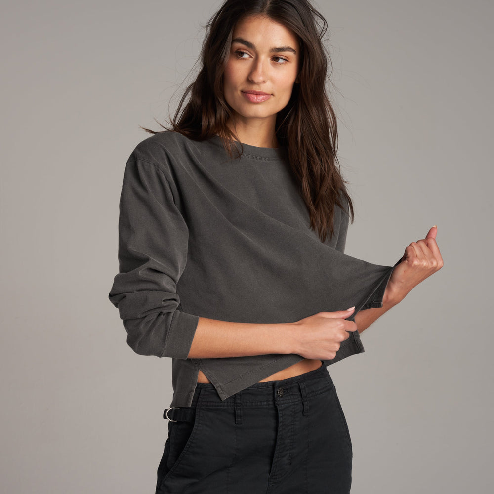 Womens Reagan Long Sleeve Boyfriend Tee WKTP0005 Faded Black