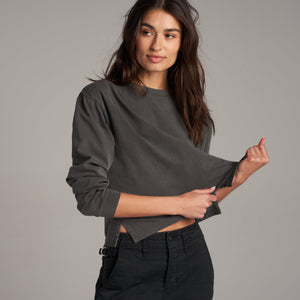 Womens Reagan Long Sleeve Boyfriend Tee WKTP0005 Faded Black