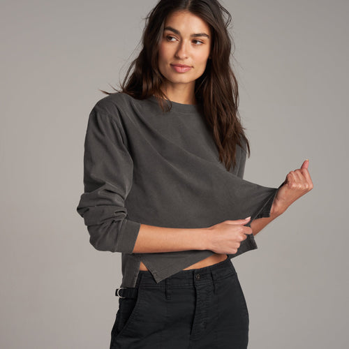 Womens Reagan Long Sleeve Boyfriend Tee WKTP0005 Faded Black