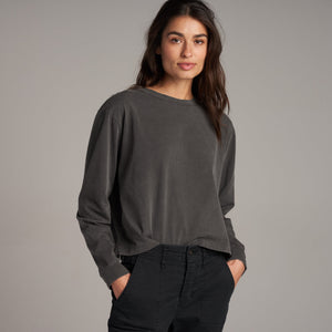 Womens Reagan Long Sleeve Boyfriend Tee WKTP0005 Faded Black