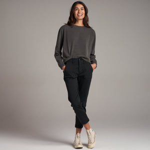 Womens Reagan Long Sleeve Boyfriend Tee WKTP0005 Faded Black