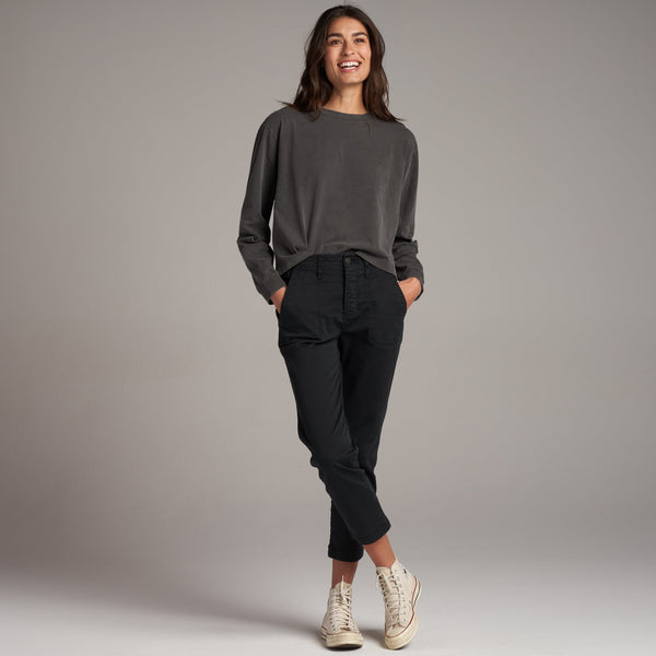 Womens Reagan Long Sleeve Boyfriend Tee WKTP0005 Faded Black