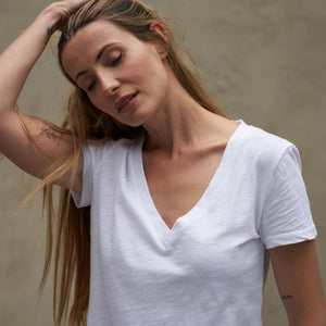 Womens Tyler Deep V Neck Slub Tee WKTP0017 White