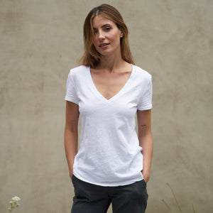 Womens Tyler Deep V Neck Slub Tee WKTP0017 White