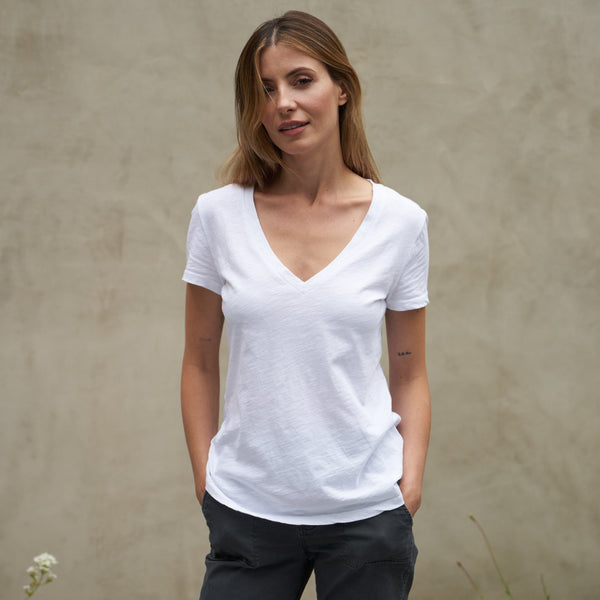 Womens Tyler Deep V Neck Slub Tee WKTP0017 White