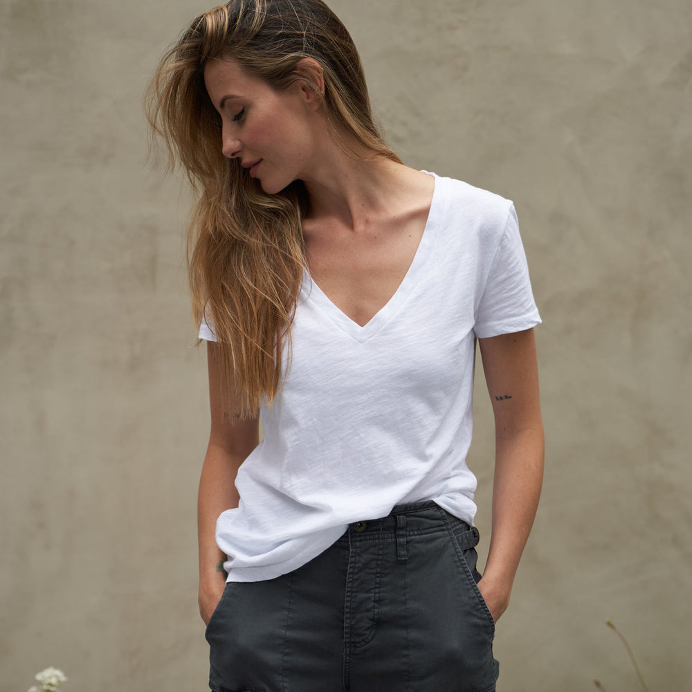 Womens Tyler Deep V Neck Slub Tee WKTP0017 White