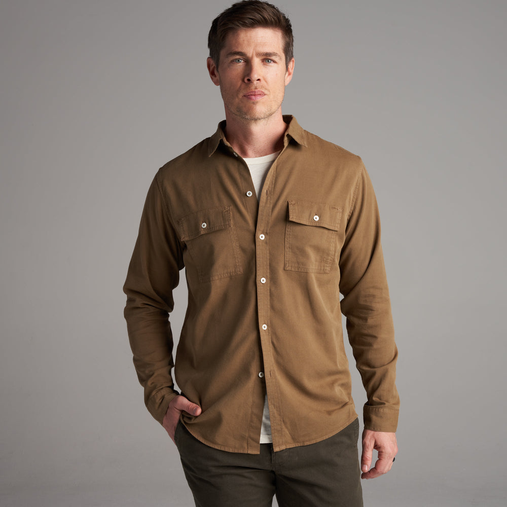 Mens Warwick Heritage Twill Long Sleeve Shirt MWTP0005 Umber