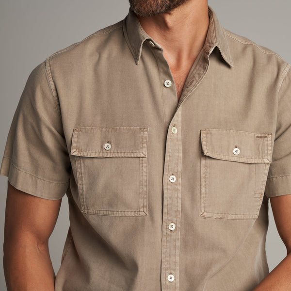 Mens Riley Heritage Twill Short Sleeve Shirt MWTP0004 Stone