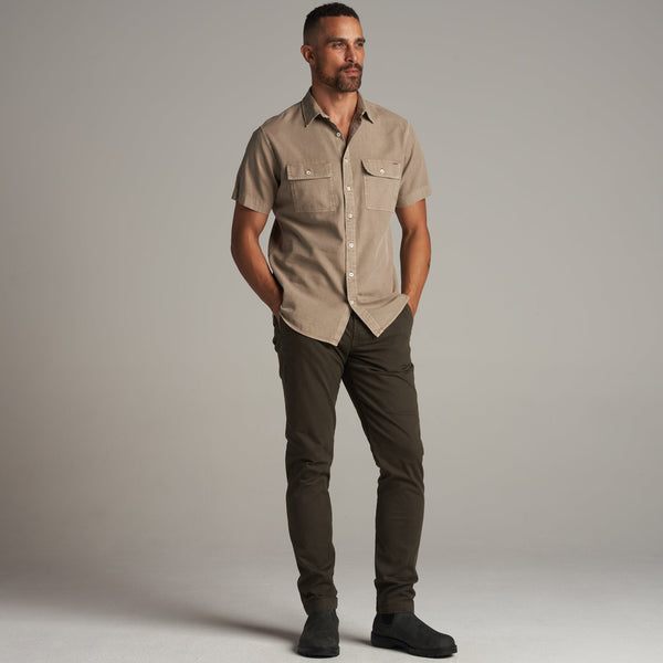 Mens Riley Heritage Twill Short Sleeve Shirt MWTP0004 Stone