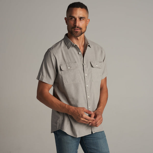 Mens Riley Heritage Twill Short Sleeve Shirt MWTP0004 Concrete